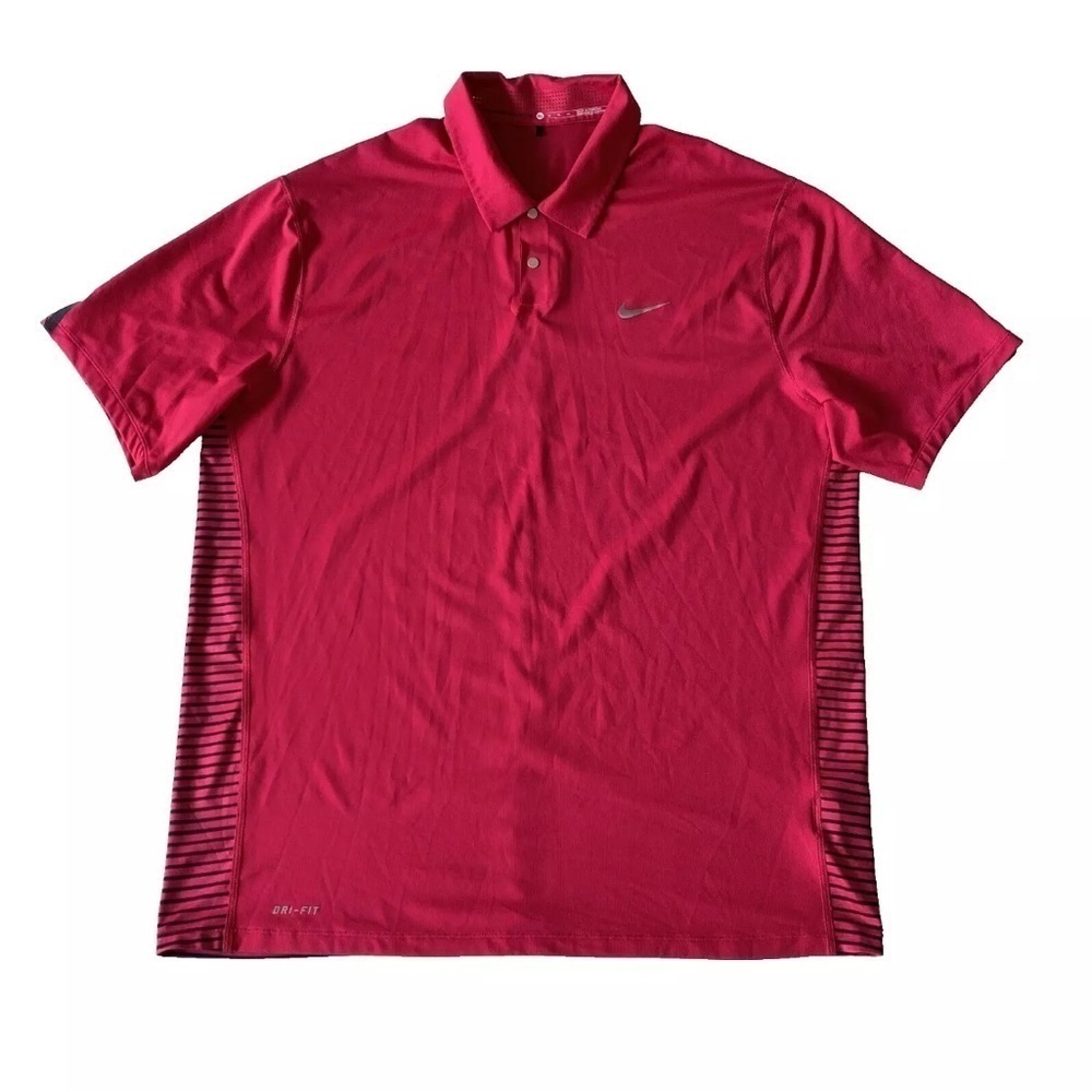 Nike Tiger Woods Red Black Stripe Polo Shirt Sz XL (585786-680) EUC